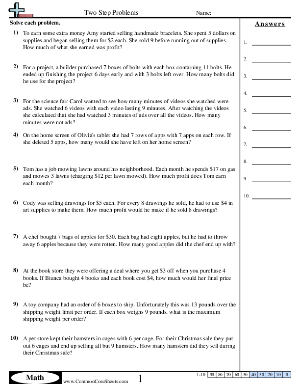 Two Step Problems (Multiply Then Subtract) Worksheet - Two Step Problems worksheet